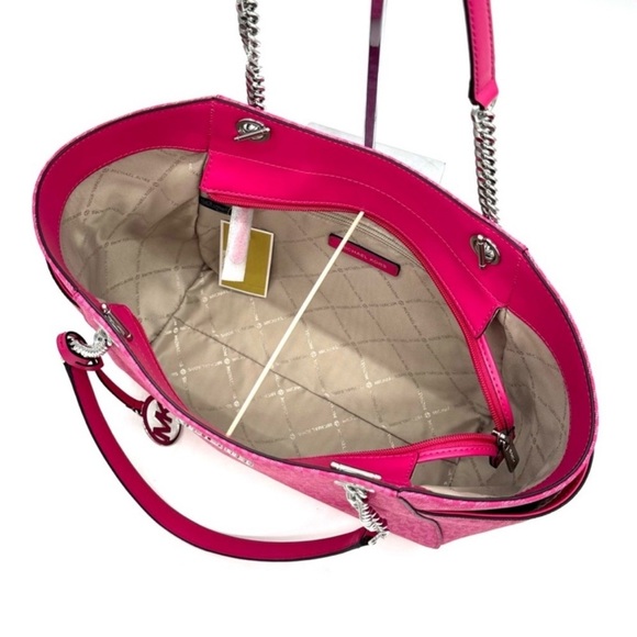 Michael Kors Large Jet Set Travel Chain Shoulder Bag Dragonfruit - Picture 8 of 10